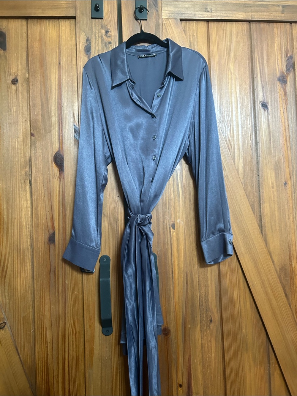 NWOT Zara Satin Shirt Dress in Slate shiny Gray